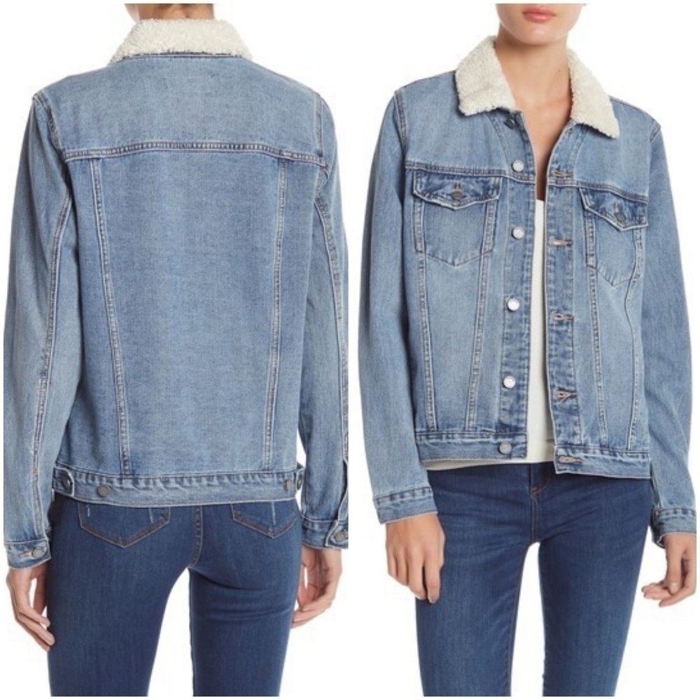 Blank NYC Denim Faux Shearling Collar Jacket